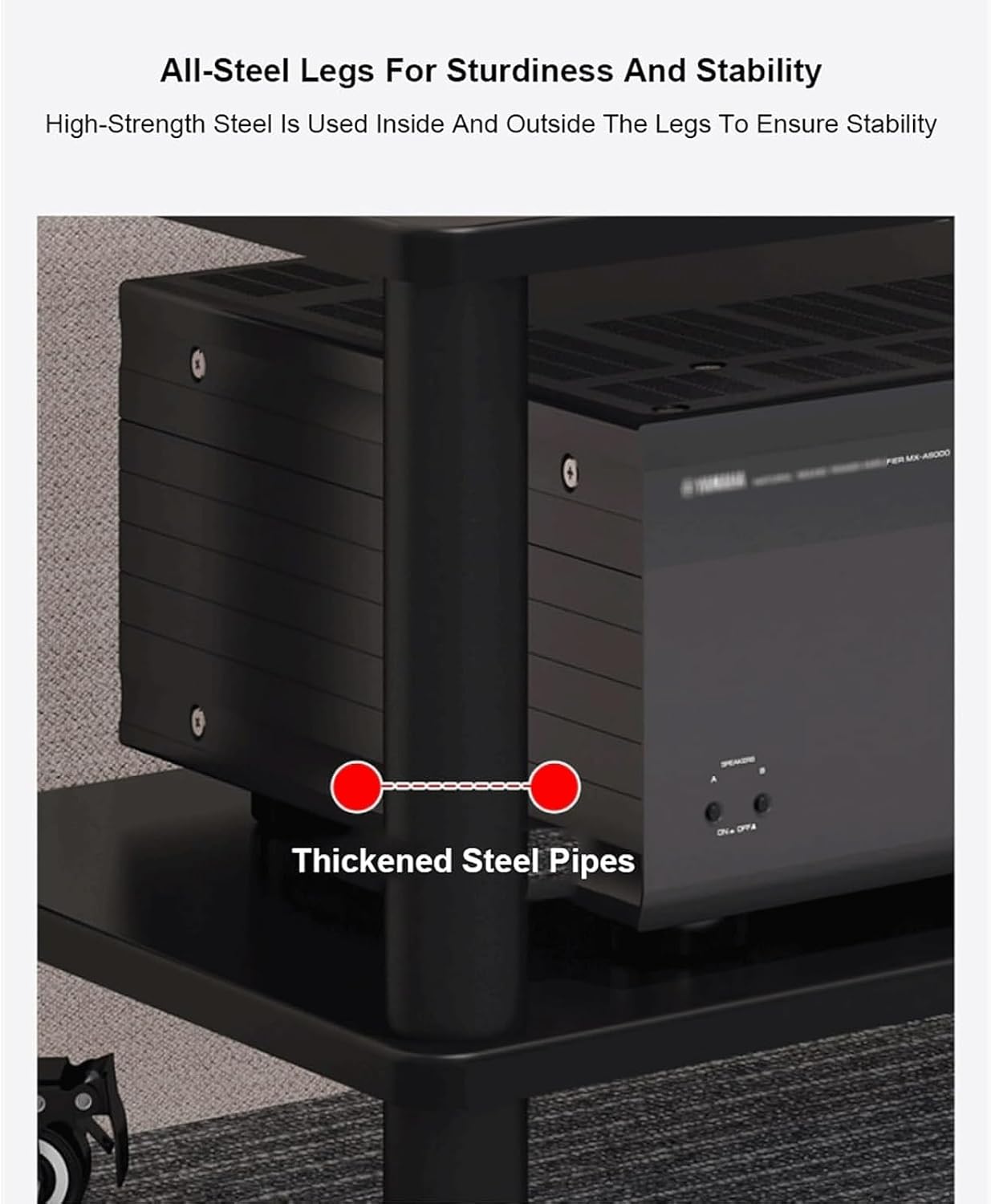Audio Rack Stereo Rack Wooden Audio Equipment Rack Audio Open Rack Cabinet HiFi Rack Audio-Video Shelving with Wheels Movable(Nero,1 Tier)