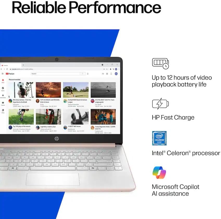 HP HP-14-DQ3015DX 14' WXGA HD (1366x768) Laptop 2025 New | Intel Celeron N4500 2-Core | Intel UHD Graphics | Wi-Fi 6 | 8GB DDR4 256GB SSD | Win11 Home | Pale Rose Gold