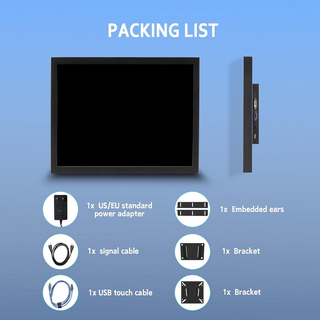 VSDISPLAY 15 Inch 1000 Nits High Brightness Touch Screen LCD Monitor 1024x768 IPS Outdoor Industrial Display with H/D DVI VGA Video Input