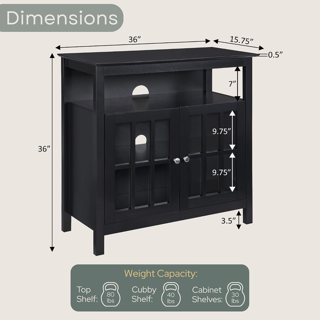 Convenience Concepts Big Sur Highboy TV Stand 36' - Modern Entertainment Center For TVs up to 40', Storage Cabinet for Dining, Living Room, & Entryway, Console Hall Table with Shelves, Black