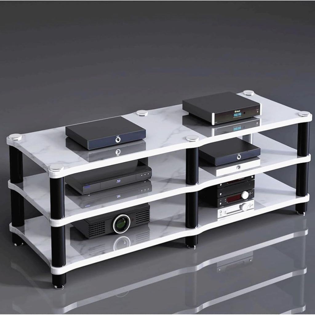 Audio Rack 1/2/3/4 Tier Stereo Rack Audio Equipment Rack Audio Stereo Shelf Wooden HiFi Rack Audio-Video Shelving Shock-Absorbing(Wei�,3 Tier)