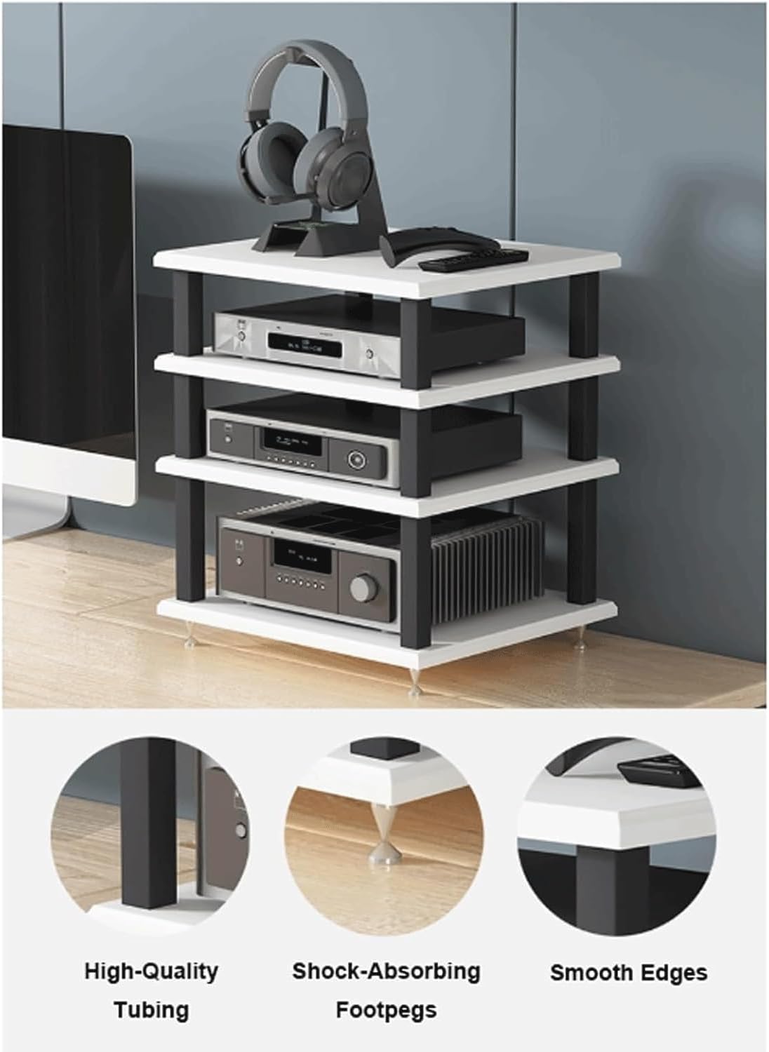 KUddYYKi Audio Rack 2/3/4 Tier Stereo Rack Audio Equipment Rack Audio Stereo Shelf Wooden HiFi Rack Audio-Video Shelving HiFi Rack Shock Durable(Brown,2 Tier)