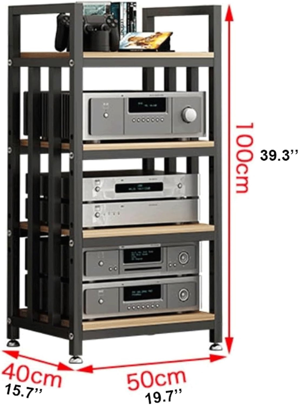 Audio Rack 4 Tier Stereo Rack Audio Equipment Rack Audio Open Rack Cabinet HiFi Rack with Adjustable Shelves Audio-Video Shelving