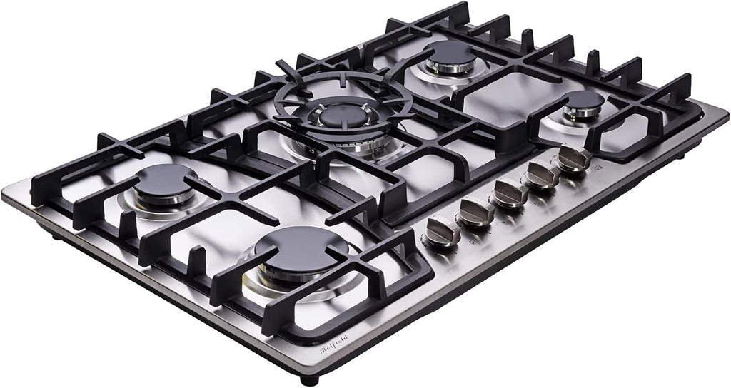 30 Inch Gas Cooktop Stainless Steel 5 Burners Stovetop Dual Fuel Gas Hob NG/LPG Convertible Gas Cooktop HF57013 Stainless Steel