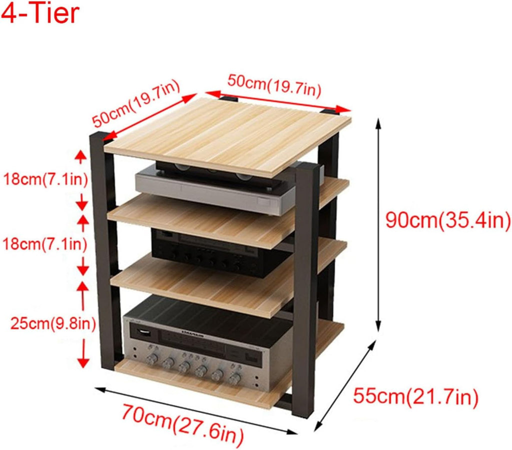 4-Tier Modern AV Stand - Stylish Corner Rack for CD Player & Audio Equipment, Wooden Storage Tower for Home, Office & Theater Use, Space-Saving Entertainment Center