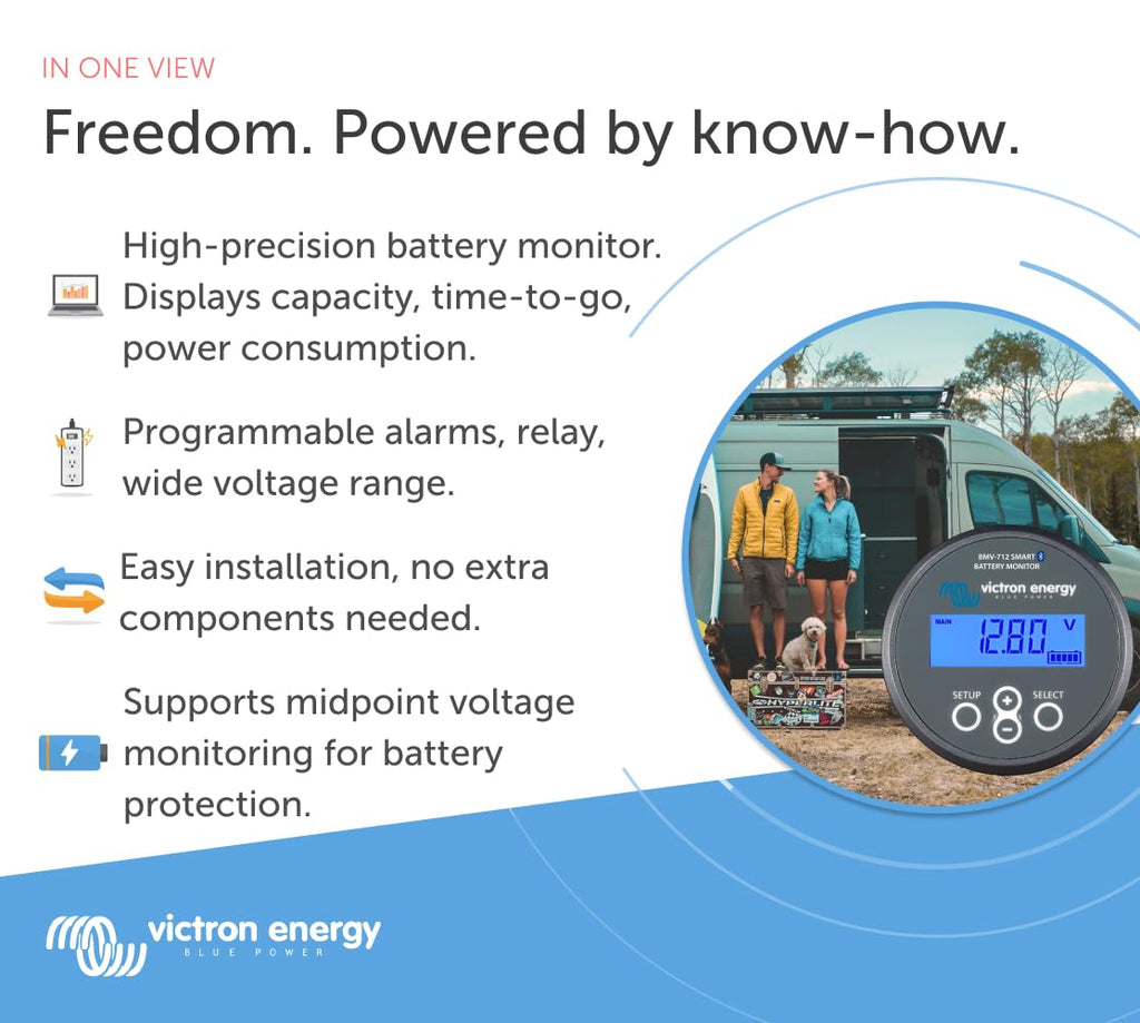Victron Energy BMV-712 Smart Battery Monitor with Shunt - 6.5-70 VDC - Display, Bluetooth and Detailed in-App Insights- Grey