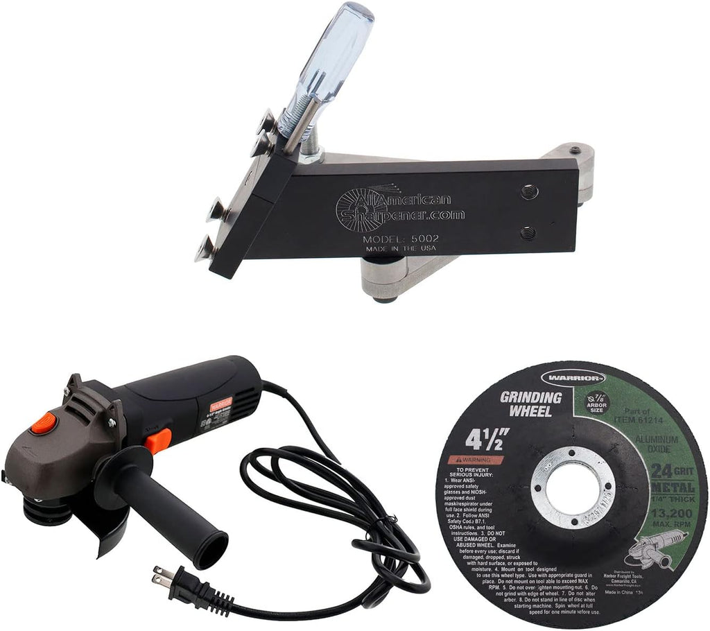 All American Sharpener 5002 Sharpener Kit for Standard Straight Lawn Mower Blades – Includes Angle Grinder and Wheel for Easy Blade Maintenance