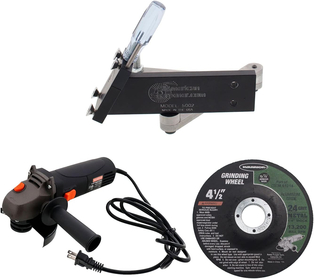 All American Sharpener 5002 Sharpener Kit for Standard Straight Lawn Mower Blades – Includes Angle Grinder and Wheel for Easy Blade Maintenance