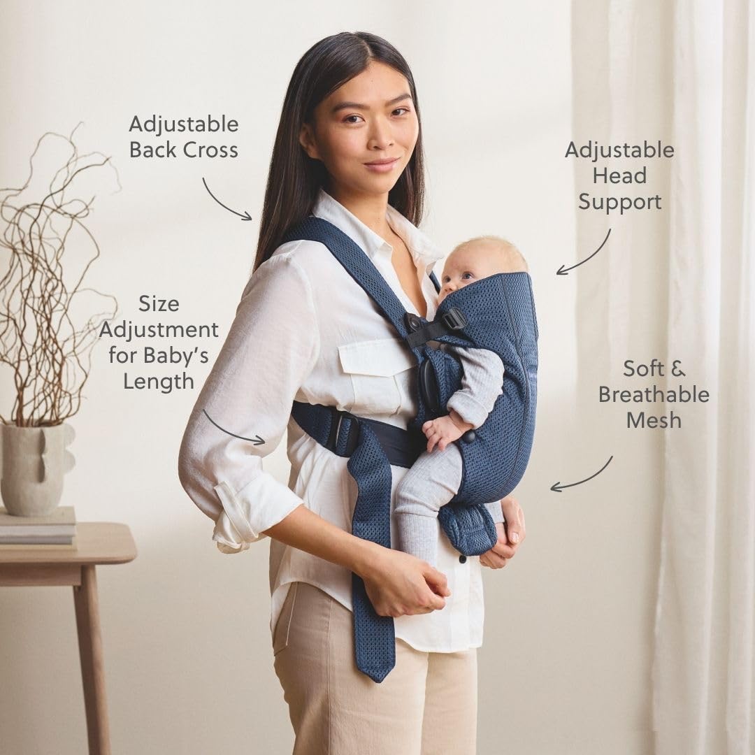 BabyBjörn Baby Carrier Mini,Navy Blue, 3D Mesh | Newborn Carrier (7-15 lbs), Ergonomic, Easy-to-Use