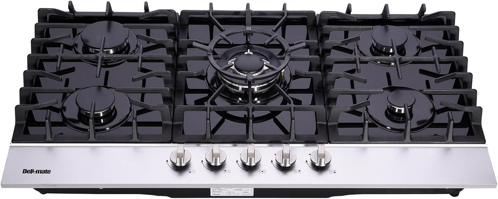 36 Inch Gas Cooktop, Built-in Tempered Glass 5 Burners Stovetop LPG/NG Convertible Stove Top Dual Fuel Cooktop DM5189-01