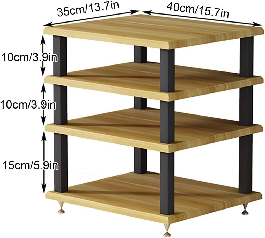 Portable AV Component Stand, Media Storage Rack, Audio Tower Shelf, Metal Carbon Steel Frame for Desktop, Entertainment Center, Stereo Rack, 9.8in Height (Brown)