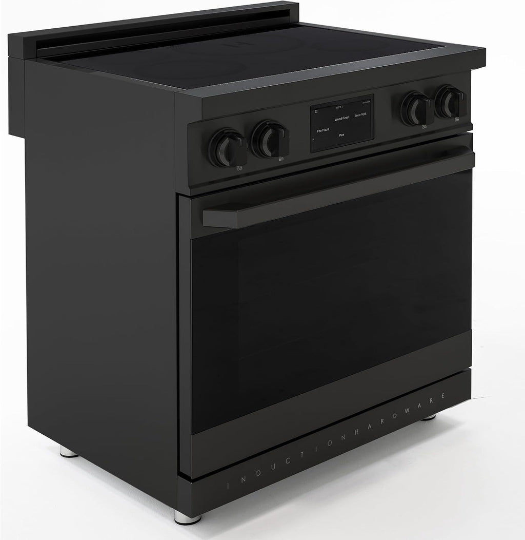30 Inch Professional Induction Range with Convection Oven, Air Fry, 4 Burner Electric Stove, Pizza Stone - Black Stainless Steel