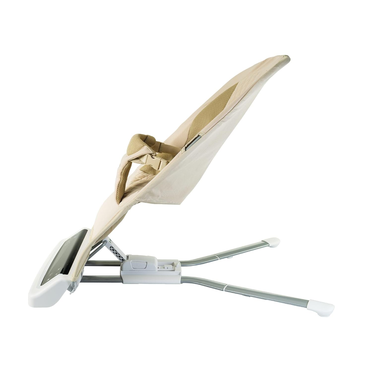 Nuby Deluxe Baby Bouncer Seat - Portable Infant Bouncer with Music, Fun Sounds, and Soothing Vibrations - Digital Display - 0-6 Months - Khaki