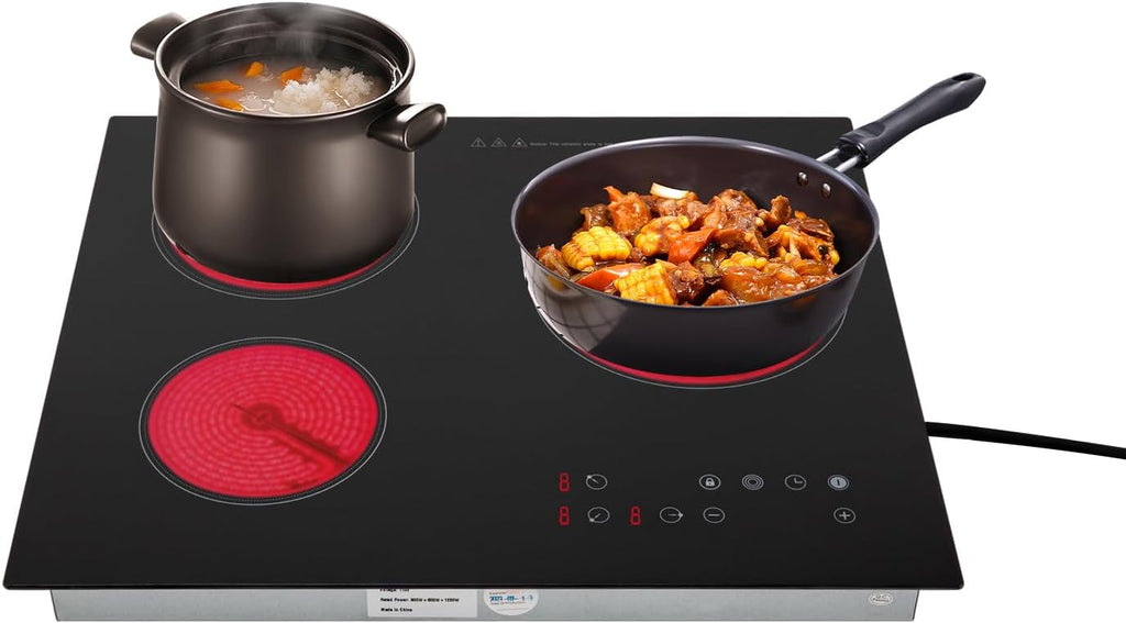 3 Burners Electric Cooktop, Radiant Electric Stove Top Built-in Ceramic Stove Countertop Flat Top Stove with 9 Power Levels, Timer & Kid Safety Lock, Slide Touch Control