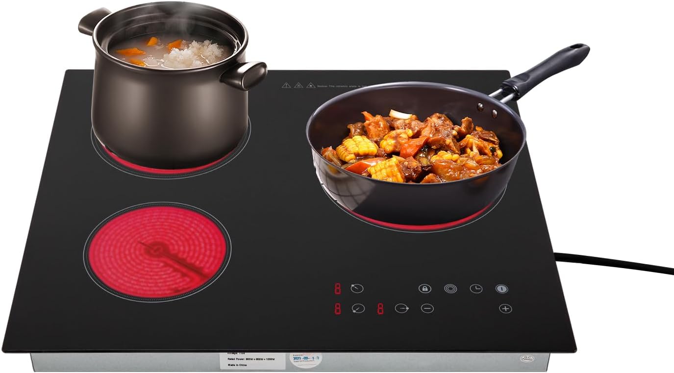 3 Burners Electric Cooktop, Radiant Electric Stove Top Built-in Ceramic Stove Countertop Flat Top Stove with 9 Power Levels, Timer & Kid Safety Lock, Slide Touch Control