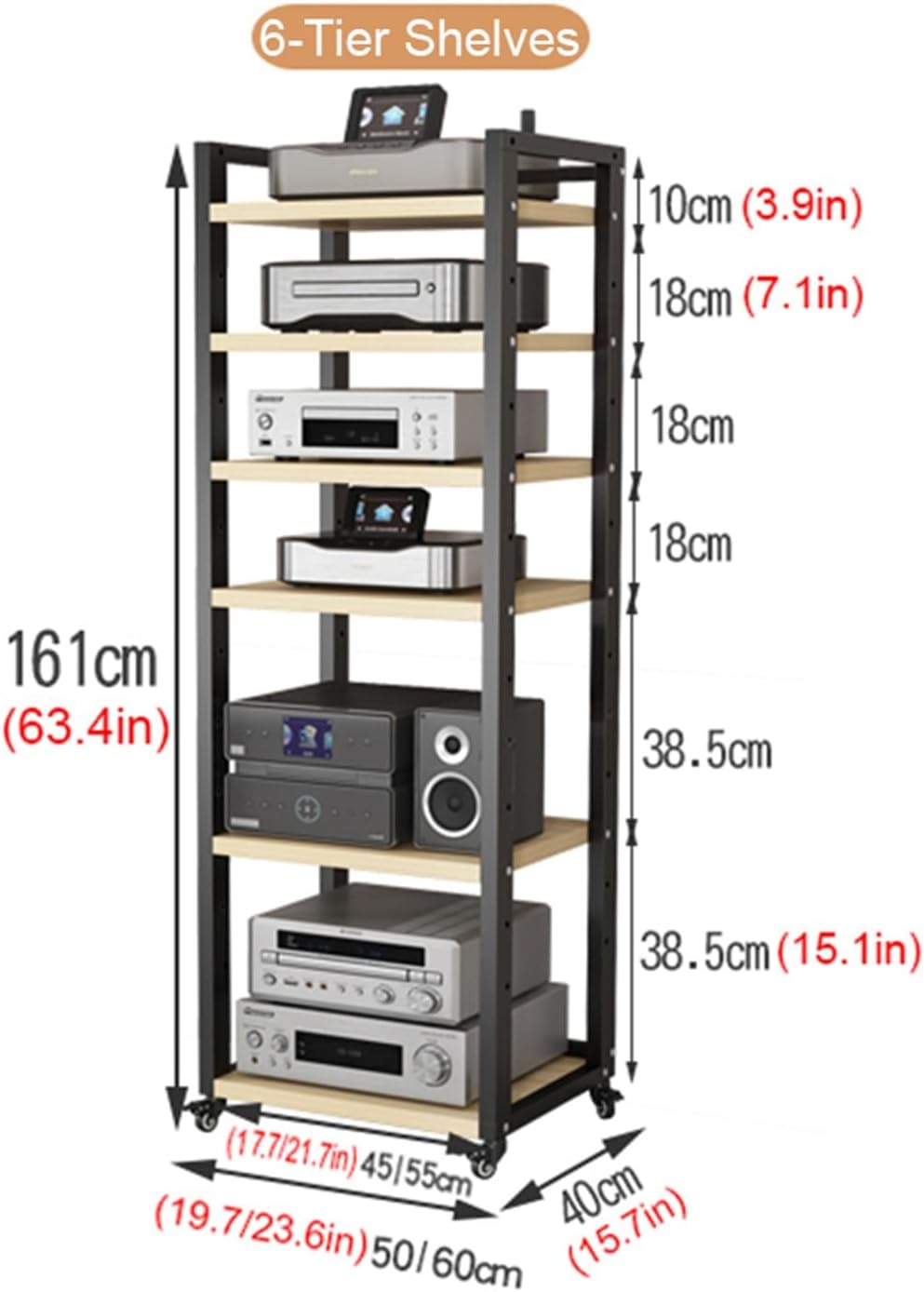 5/6/7/8 Tier Furniture Media Stand DVD CD Player Stand Audio Rack Power Amplifier Equipment Cabinet with Height Adjustable Wooden Shelf Multifunctional Storage Shelves
