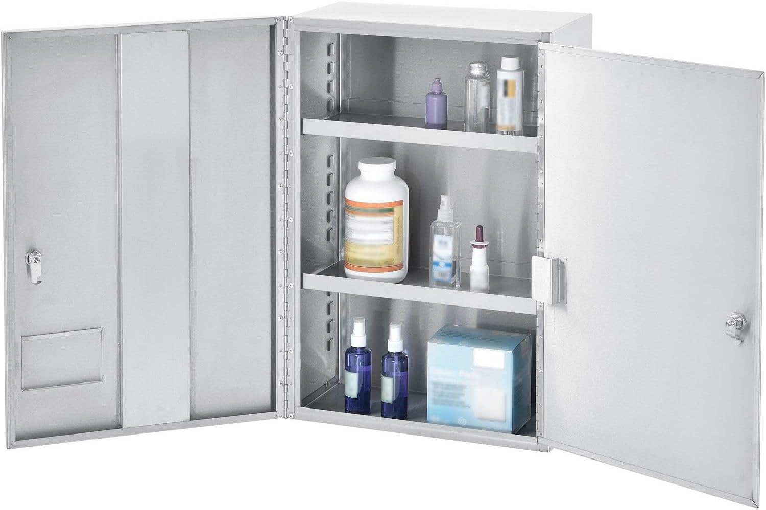Global Industrial Stainless Steel Narcotics Cabinet, Double Door/Double Lock, 16' W x 8' D x 24' H, for Doctor's Offices, Patient Rooms, Hospitals, Laboratories and More