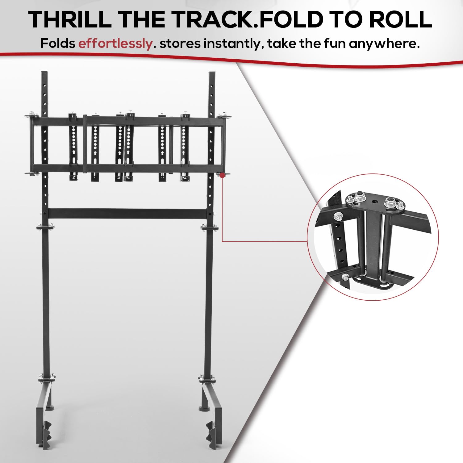 Suppllueer Racing Simulator Triple Monitor Stand Adjustable for 24-32 Inch Screens Triple-Screen Display Stand Compatible with Round Tube Cockpit