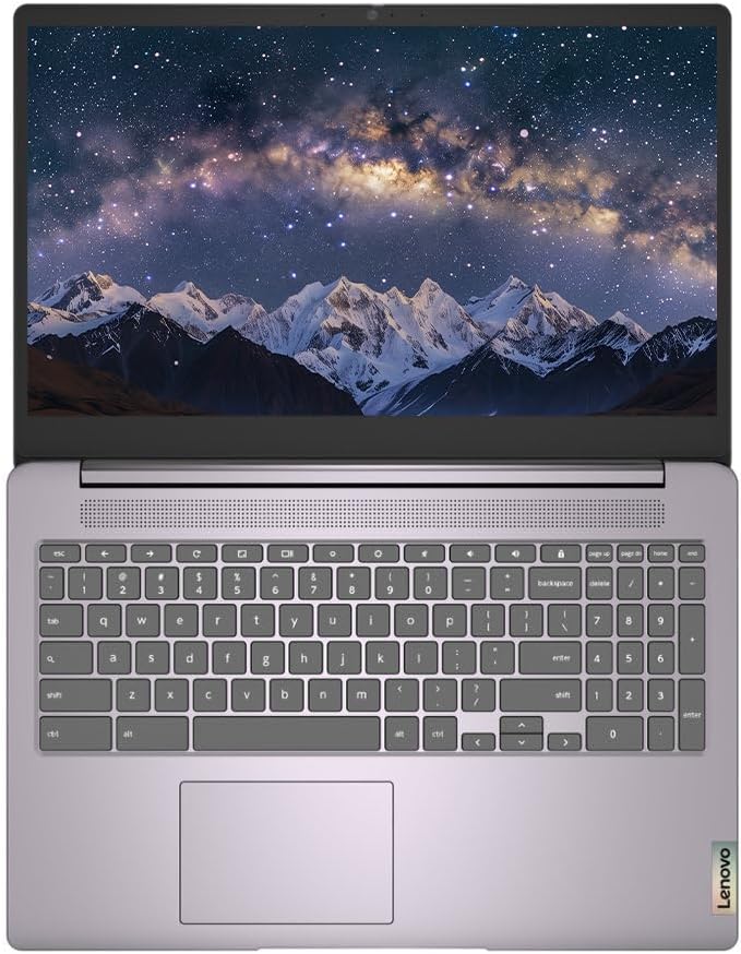 Lenovo IdeaPad 3i 15.6' FHD Chromebook Laptop, Intel Celeron, 4GB RAM, 64GB eMMC Storage, Wi-Fi 6, SD Card Reader, Chrome OS, SageNova Earphones, Arctic Grey