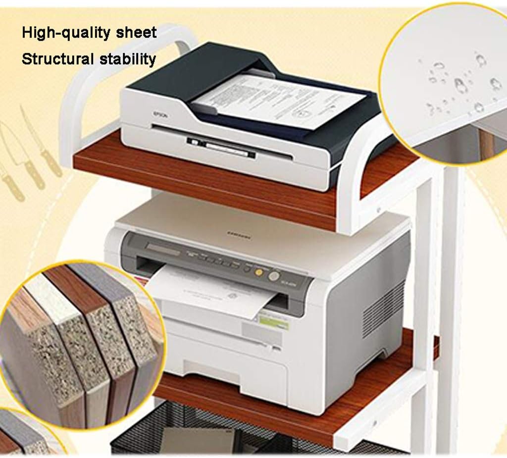 Mobile Printer Stand with Paper Organizer 4 Swivel Wheels Printer Table Cart for 3D Printer and Media Storage