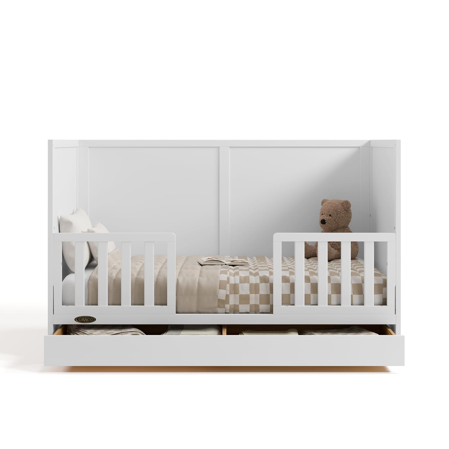 Graco Theo 3-in-1 Convertible Crib with Storage Drawer – GREENGUARD Gold Certified Baby Crib Crafted from Wood, Converts to Toddler Bed, Daybed, and Full-Size Bed (White)