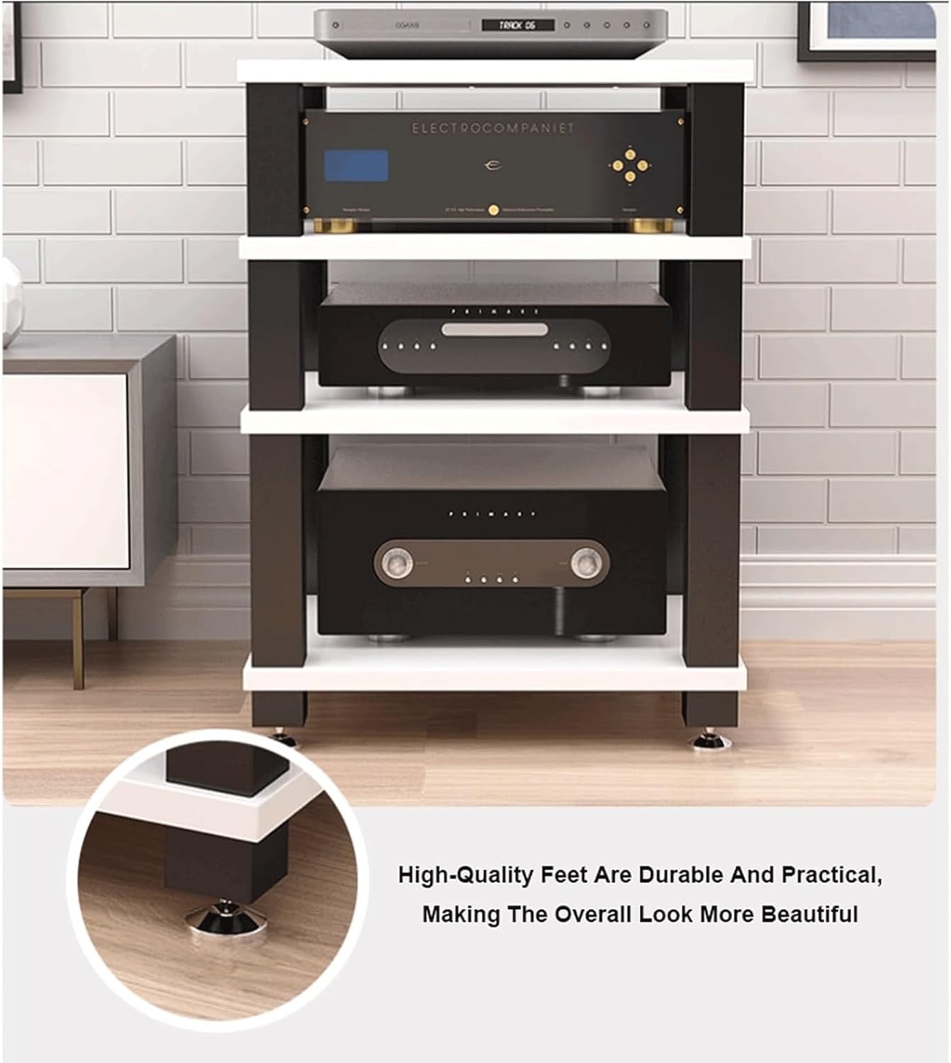 Audio Rack 1/2/3/4 Tier Stereo Rack Audio Equipment Rack Wooden Audio Rack Cabinet Open AV Cabinet Strong Audio-Video Shelving(Brown,4 Tier)