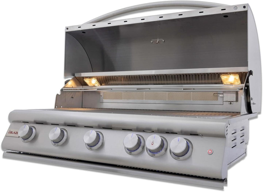 Blaze Premium LTE+ 40-Inch 5-Burner Built-In Natural Gas Grill | Stainless Steel Outdoor BBQ with Rear Infrared Burner, LED Control Knobs & Lift-Assist Hood | BLZ-5LTE3-NG