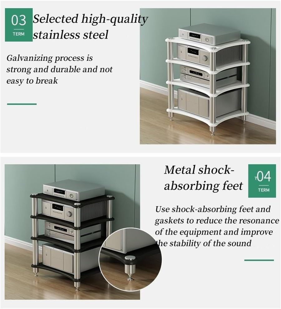2/3/4 Tier Audio Rack, Open Air Design, Media Cabinet with Metal Frame, Audio Component Rack, Audio Rack Cabinet for Server and AV Equipment(Light Walnut,24.41 * 23.62in)