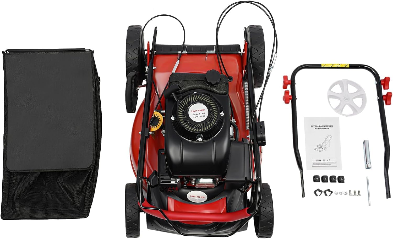 5HP 4-Stroke Self Propelled Gas Lawn Mower, 4KW 140cc 20.5 in High Wheel Lawnmower Gas Walk Behind Handle Lawn Mower with 60L/15.85gallon Capacity Bag & 8 Position Height Adjustable for Lawn Weeding