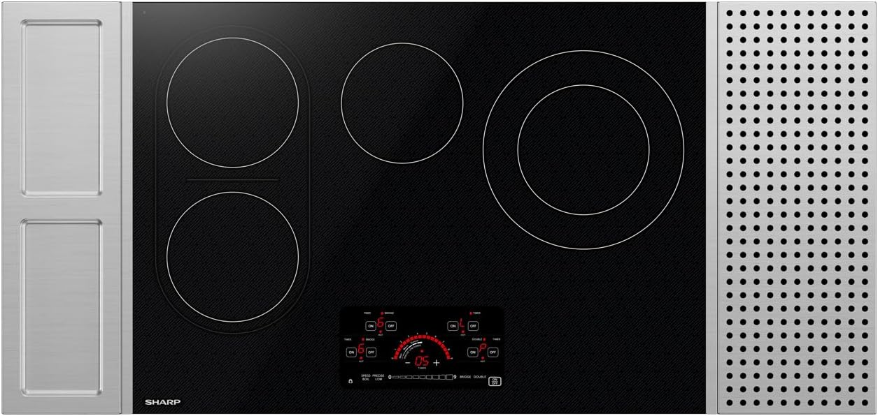 Sharp SCR3042FB 30' Drop-In Radiant Cooktop, Magnetic Stainless Steel Side Accessories, 4 Cooking Zones, Double Heater Capacity, 7200W Total