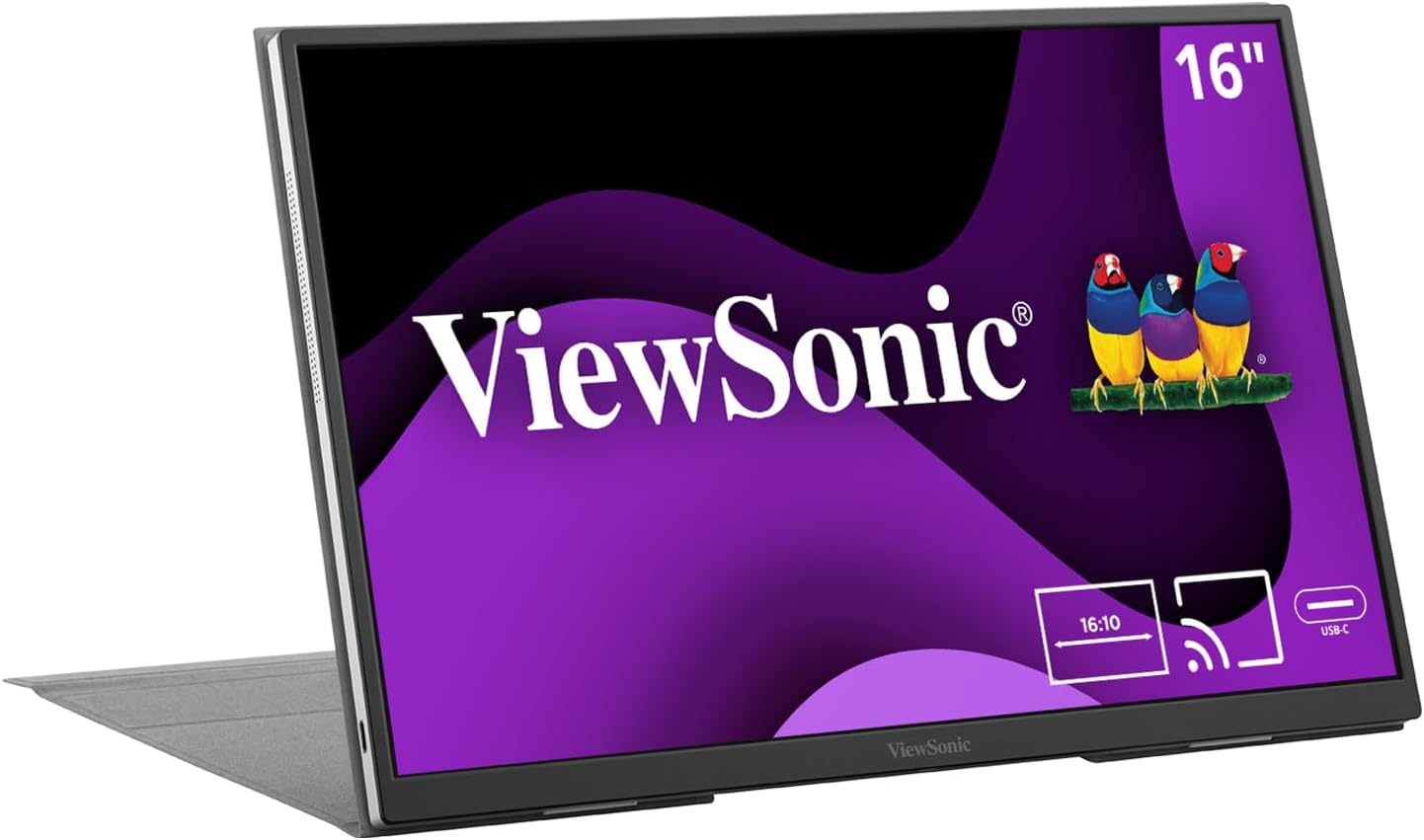 ViewSonic VG1656N-S 16' 1200p IPS Wireless Portable Monitor with 2 Way Powered 60W USB C, 60 Hz, Black - Certified Refurbished