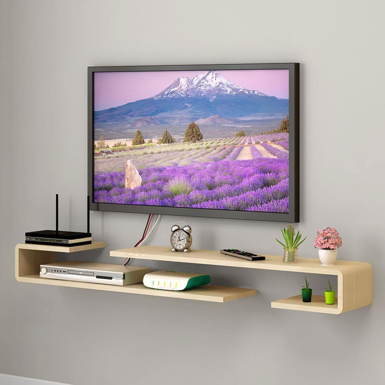 Wall Shelf Wall mounted TV Cabinet Floating Shelf TV Console Audio-visual Equipment Shelves Set-top box WiFi Router CD DVD Media Storage Shelf Bedroom Living room Office TV Bracket Wooden Shelf
