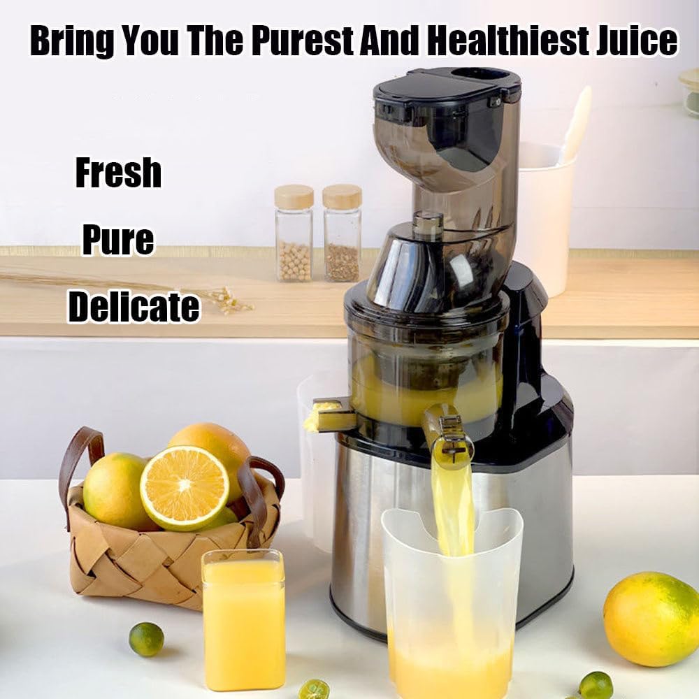Stainless Steel Juicer Machines, Cold Press Juicer Machines With 3.2' Large Feed Chute, Slow Masticating Juice Extractor For Fruit And Vegetable, High Juice Yield Easy To Clean
