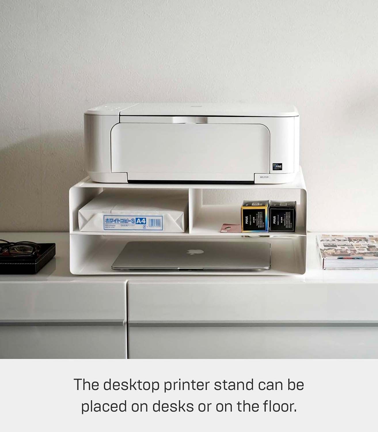 YAMAZAKI Home Desktop Printer Stand - Computer Accessory Office Organizer Steel One Size White