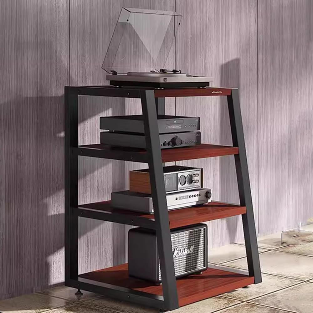 Walnut AV Component Cabinet, 4-Tier Media Storage Stand, Entertainment Shelf for Audio/Video Systems, Gaming Accessories, Stylish Home Furniture Solution