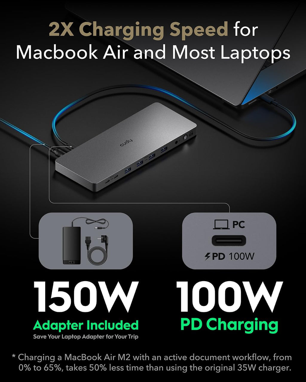 Cudy USB 3.2 Gen 2 Dual 4K 60Hz Display Docking Station, Up to 2 Monitor Display, 10Gbps USB C, 2 HDMI & Display Ports, 1000Mbps RJ45 Port, 100 Watts PD, 150 Watts PSU, DisplayLink, CS700