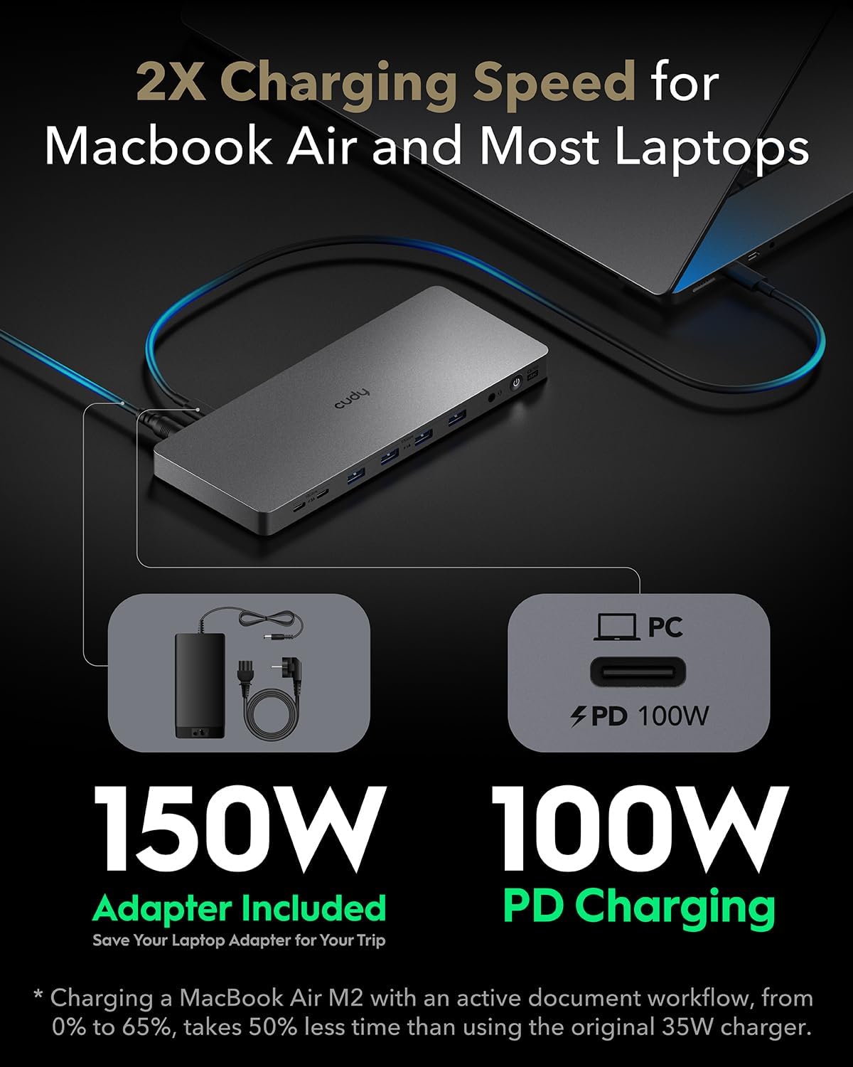 Cudy USB 3.2 Gen 2 Dual 4K 60Hz Display Docking Station, Up to 2 Monitor Display, 10Gbps USB C, 2 HDMI & Display Ports, 1000Mbps RJ45 Port, 100 Watts PD, 150 Watts PSU, DisplayLink, CS700