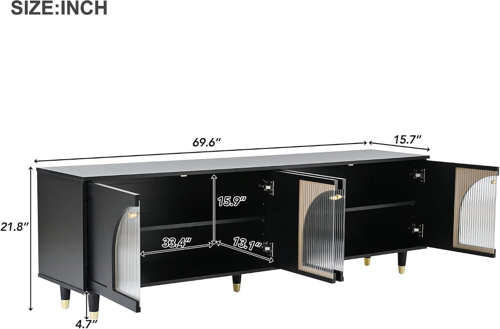 LUMISOL Modern TV Stand for 75'+ TV, Arch TV Console with Glass Door Cabinets, Wood Entertainment Center with Arch Panel Doors for Living Room, Bedroom, Black
