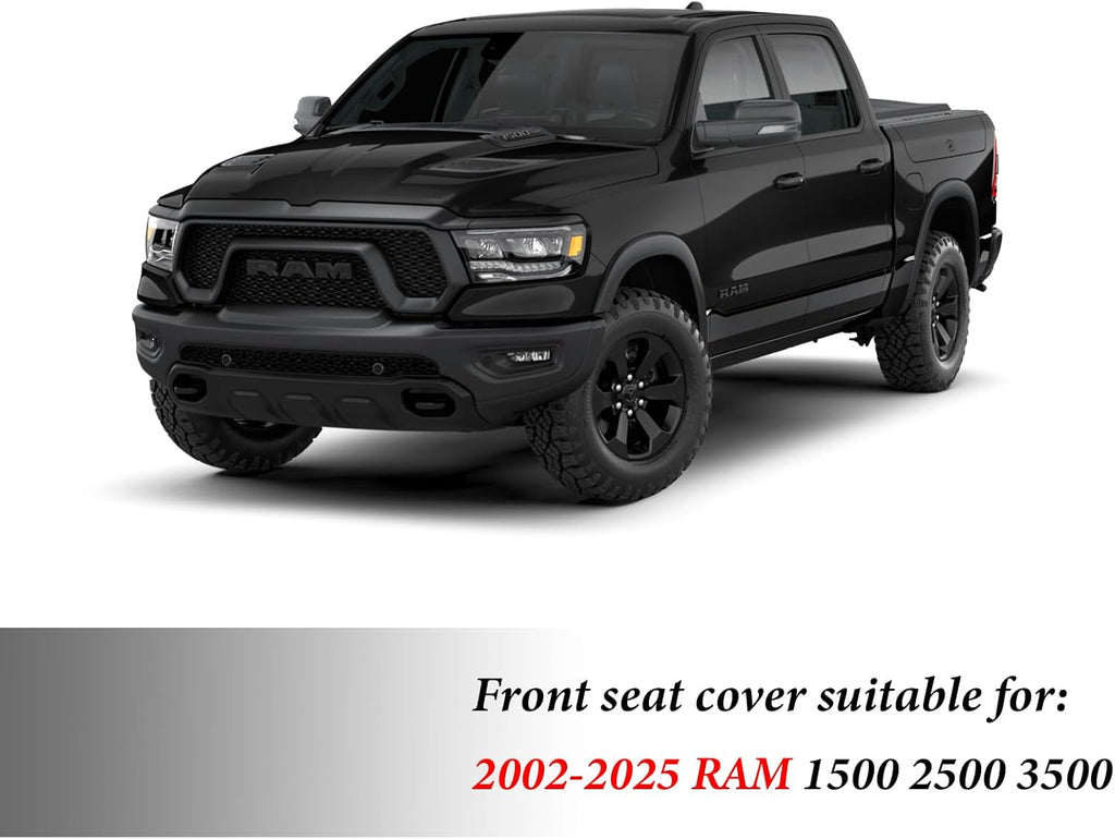 Coverado Car Seat Covers Compatible with Dodge Ram 2002-2026 1500 2500 3500 Pickup Limited Laramie Big Horn Waterproof Leather Seat Protectors Fit Dodge Ram Crew Cab& Quad Cab(2PCS, Black)