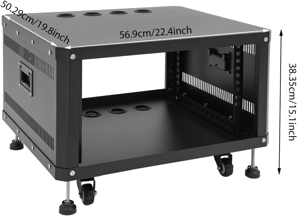 6U Server Rack with Wheels&Leveling Feet, Freestanding Rolling Open Frame IT Network Server Cabinet Rack Shelf for Audio Video Music Recording Computer AV Data & IT Equipment,Black