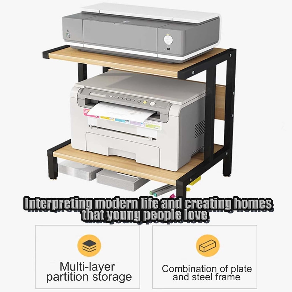 3-Tier Printer Desk Stand,Desktop Printer Stand, Printer Shelf Desk Organization，Multipurpose Printer Display，printer Table With Storage,for Home,3D Printer,Fax Machine(Black and black,60*55c