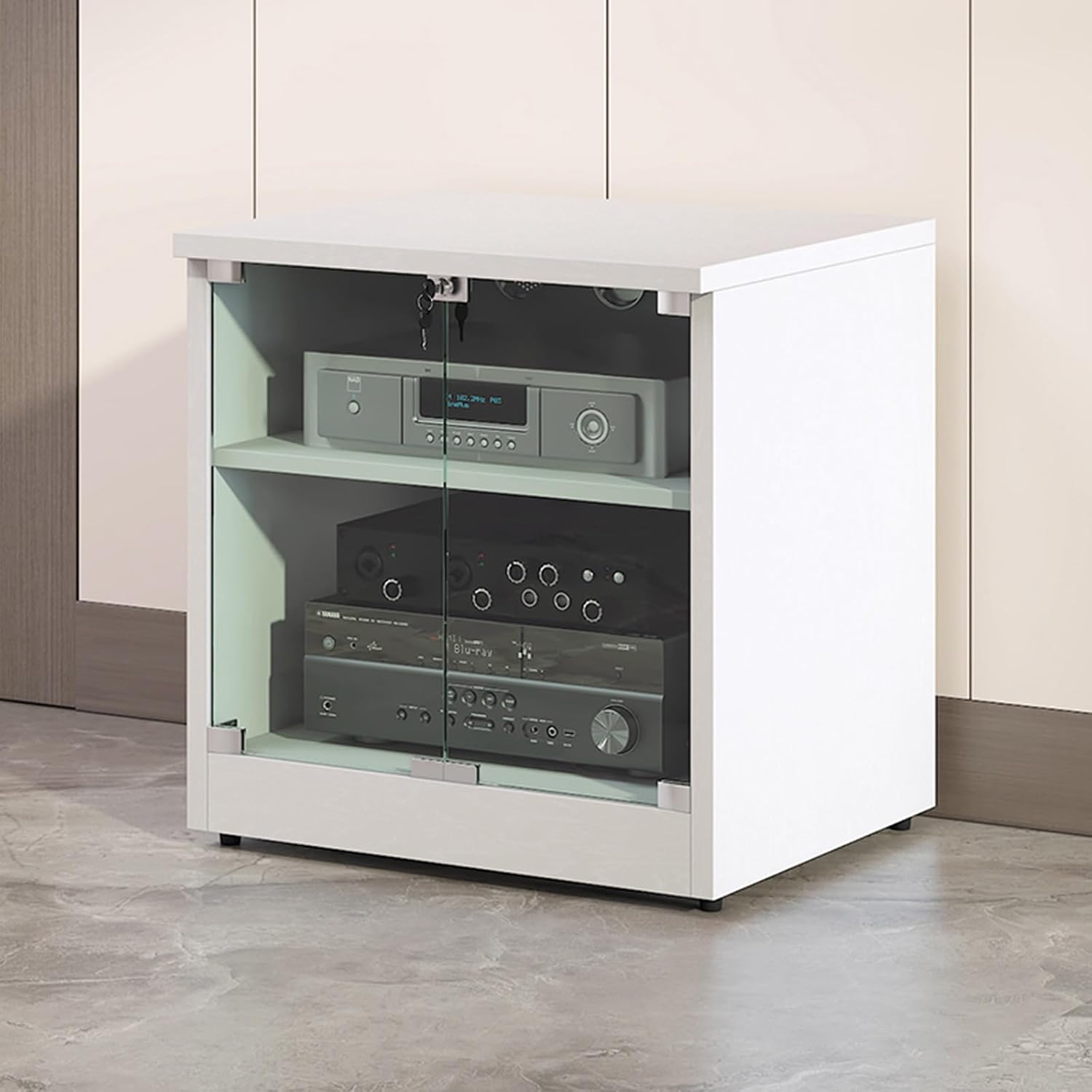 Stereo Component Cabinet, Audio Rack, AV Media Stand, White, 2-Layer