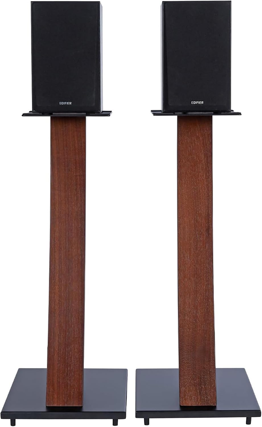 EXIMUS One Pair Fixed Height Universal Speaker Floor Stands with Real Wood - Espresso - 290 Series