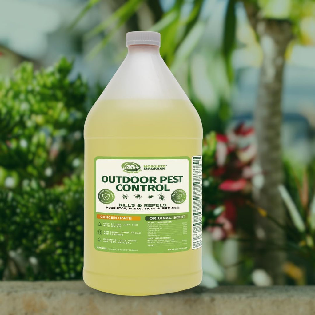 Mosquito Magician Liquid Concentrate – Kills Mosquitoes, Fleas & Fire Ants, Repels and Prevents Ticks – Essential Oil Yard Treatment Spray – for Sprayers, Foggers & Misting Systems – 1 Gal, Original
