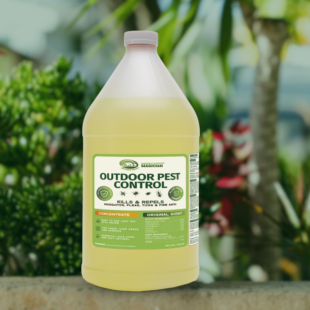 Mosquito Magician Liquid Concentrate – Kills Mosquitoes, Fleas & Fire Ants, Repels and Prevents Ticks – Essential Oil Yard Treatment Spray – for Sprayers, Foggers & Misting Systems – 1 Gal, Original