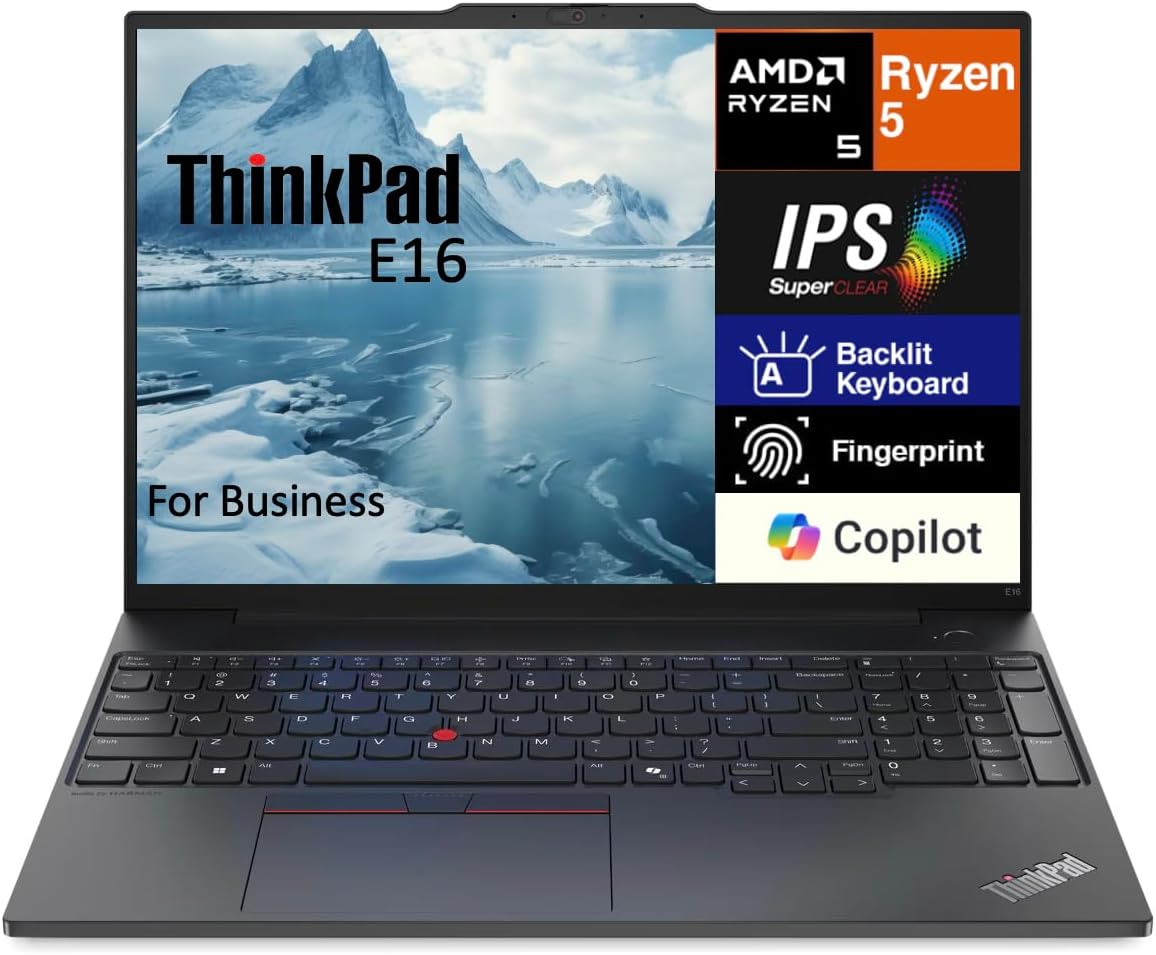 Lenovo ThinkPad E16 Gen 1 Business Laptop 16.0' WUXGA IPS Display 300 nits (AMD Ryzen 5 7530U 6-Core 2.00GHz, 16GB RAM, 512GB PCIe SSD, AMD Radeon, Backlit KYB, FP, WiFi 6, Win11Pro) w/Dockztorm Hub