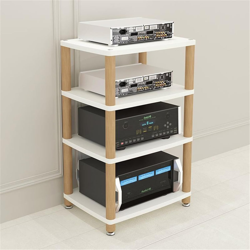 AV Media Stand 2/3/4 Tier Record Player DVD CD Audio Rack Tower Holder, Adjustable Media Storage Cabinet, Entertainment Stereo Racks Equipment Console Shelf,White,4 Tier