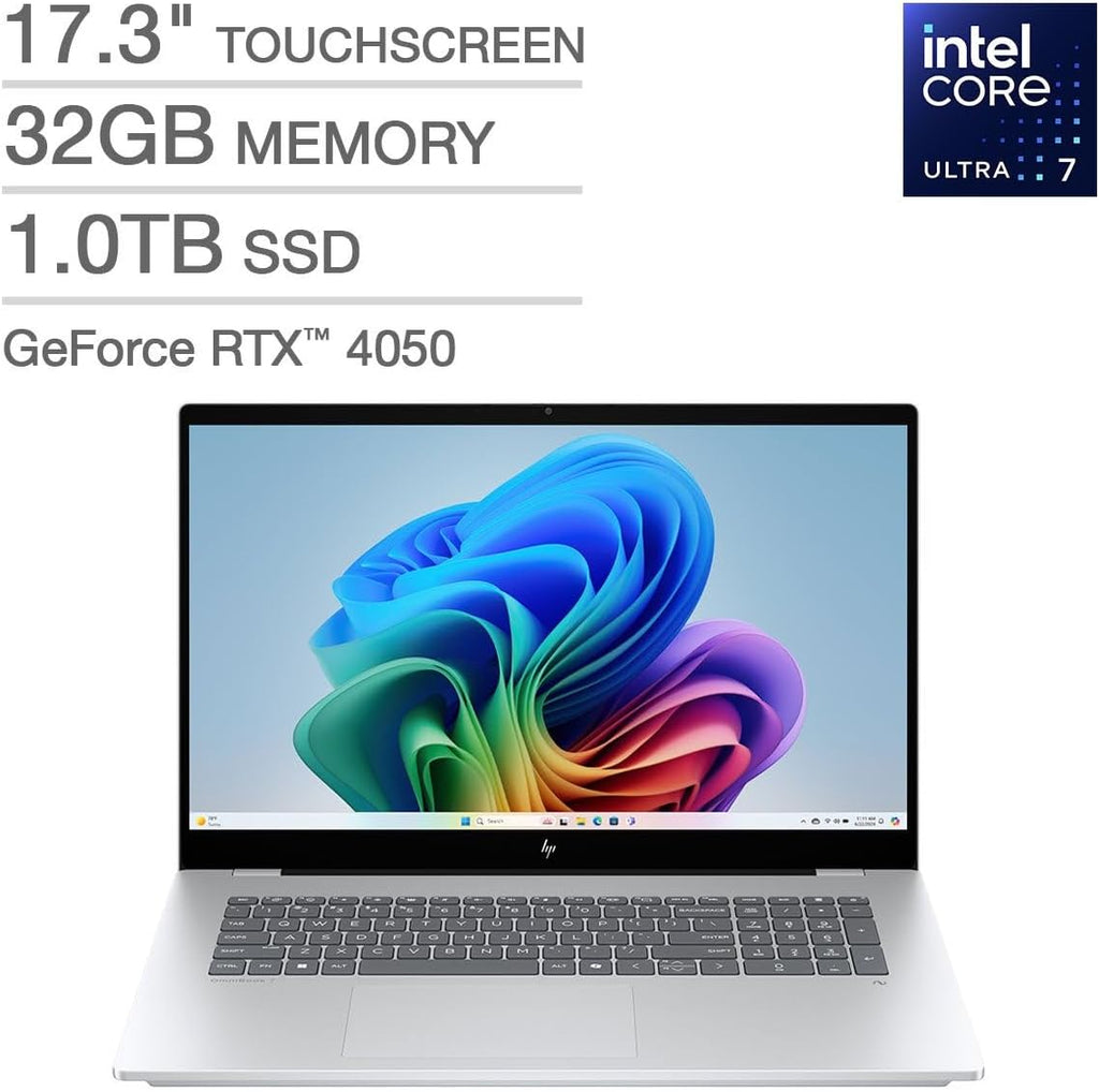 HP OmniBook 7 17.3' FHD IPS Touchscreen AI Laptop Copilot+ PC, Intel Core Ultra 7 258V, NVIDIA GeForce RTX 4050, 32GB DDR5 Memory, 1TB SSD, Backlit Keyboard, Thunderbolt 4, Windows 11 Pro