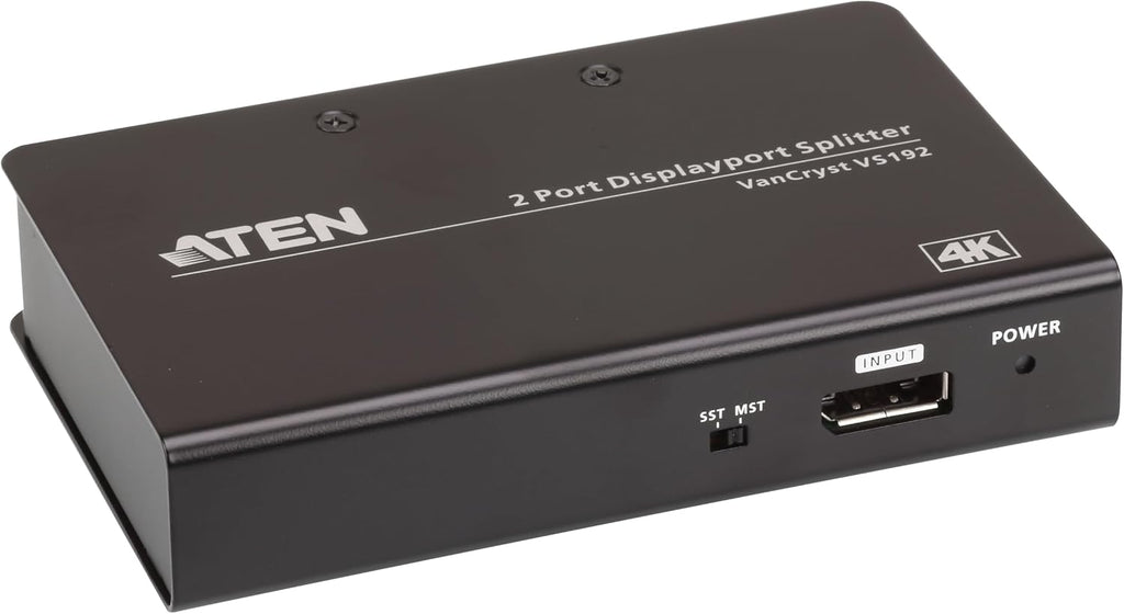 ATEN VS192 2-Port True 4K DisplayPort Splitter SST Split or MST Extended Display - Connect 1 DP Source to 2 Display Port Computer Monitor - TAA Compliant - Metal