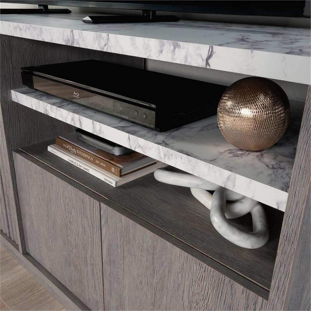 Sauder East Rock Engineered Wood Credenza in Ashen Oak Finish